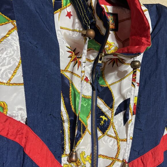 Vintage 90s Windbreaker Retro Stars Anchors Nautical Baroque Scarf Print SZ XL - Picture 2 of 9